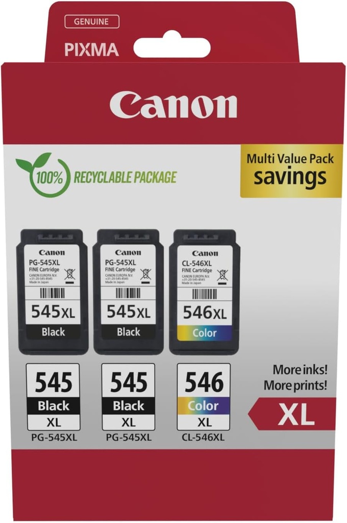 Canon Black & Tri-Colour Multipack PG-545XL & CL-546XL Ink Cartridges - New (copy)